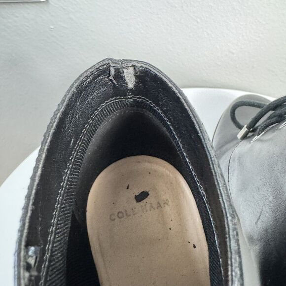Cole Haan Linea Womens 8 1/2 B Black Leather Lace Up Wedge Ankle Boots Booties - Picture 5 of 7